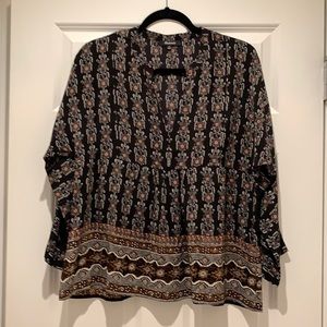 Madewell Black and Brown Patterned Blouse